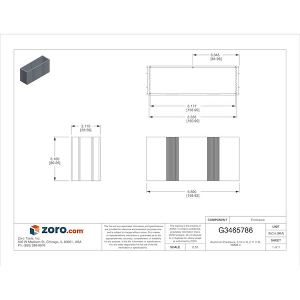 Screws Electrical Enclosures, 3.16 in H, 2.11 in D, 6.69 in W, 4, Aluminum  B4-080SI