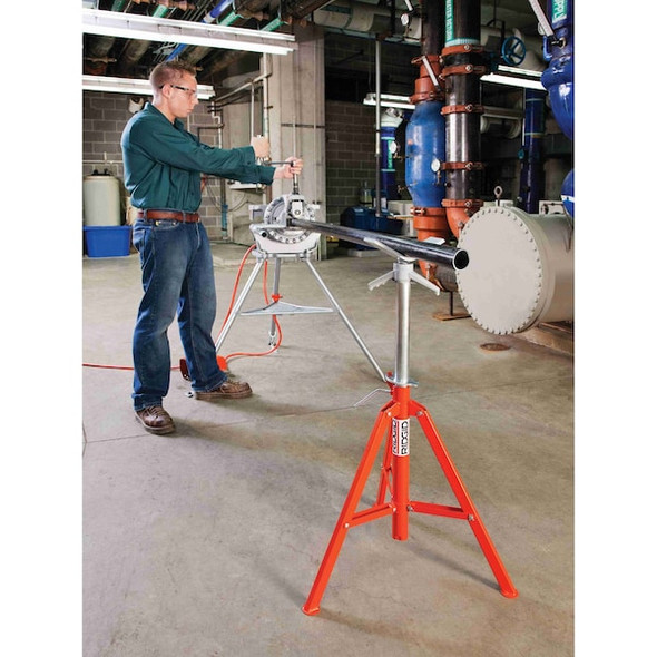 V-Head Pipe Stand, 2,500 lb Max Load Capacity, Adj Leg, 52 in Max Ht, 28 in Min Ht, 1/8 to 12 In