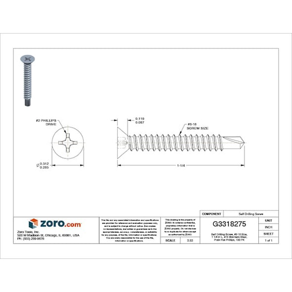 Manufacturer Varies DrScr,Flat,PH,#8,SS410,1.25"L,PK100 U31880.016.0125 Manufacturer Varies DrScr,Flat,PH,#8,SS410,1.25"L,PK100 U31880.016.0125