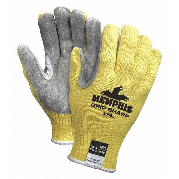 Mcr Safety Leather Gloves,Gray, Yellow,S,PR 9686S
