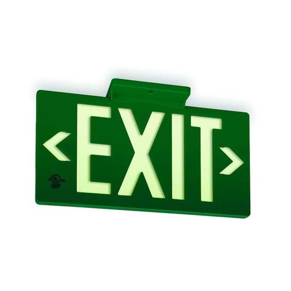 Exit Sign, Plastic, 15-3/8" W, 8-3/4" H, Exit (Double Arrows), Green