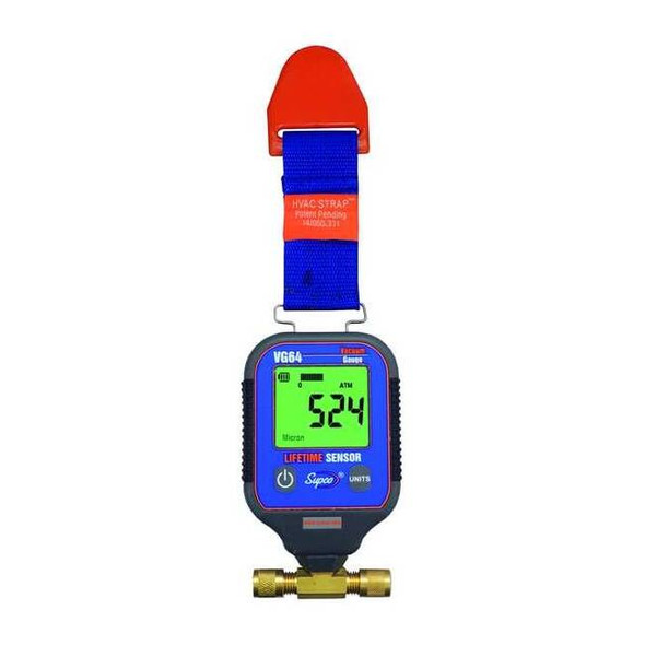 Supco Vacuum Gauge, LCD, Brass, Visual VG64