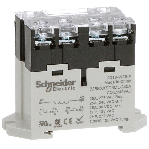 DIN Rail & Top Flange, Enclosed Power Relay, Square, 25 A, 6, Screw