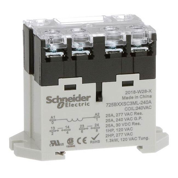 DIN Rail & Top Flange, Enclosed Power Relay, Square, 25 A, 6 Pins, Screw
