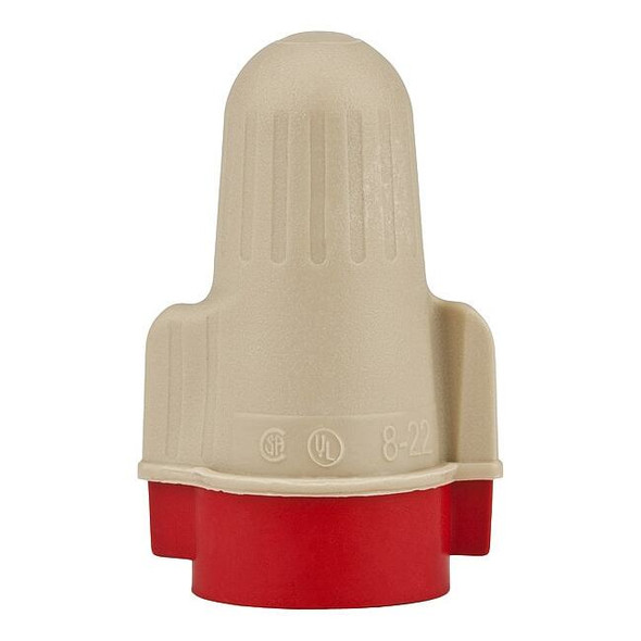 Twist-On Wire Connector, 8 AWG Max, Red, Tan, Plastic Insulation, 600 V, 750 PK