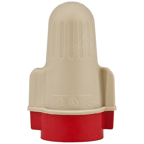 Twist-On Wire Connector, 8 AWG Max, Red, Tan, Plastic Insulation, 600 V, 750 PK