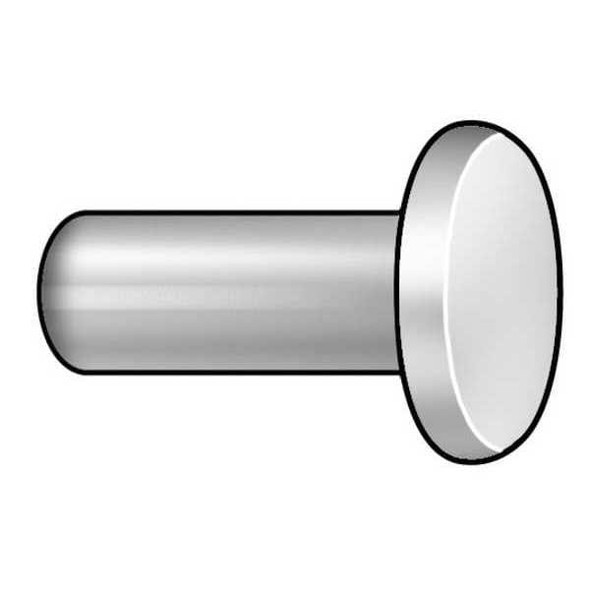 Solid Rivet, Flat Head, 0.25 in Dia., 0.75 in L, Aluminum Body, 100 PK