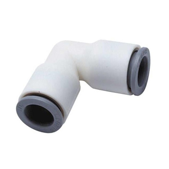 Push-Fit Elbow Fitting, 3/8 in x 1/2 in Tube Size, Bio-Based Nylon, White, 5 PK