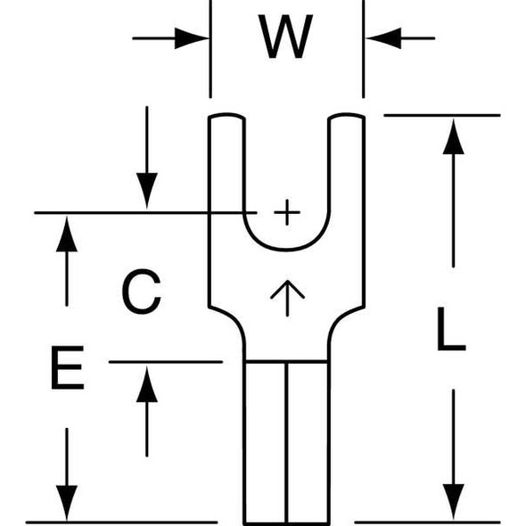Fork Terminal, #10 Stud Size, 18 AWG, 600 V, Bare Insulated, Red, Crimp Termination Only, 100 PK