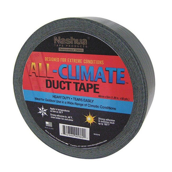 Nashua Duct Tape, Black, 60 yd L, 1-7/8 in W ALL-CLIMATE