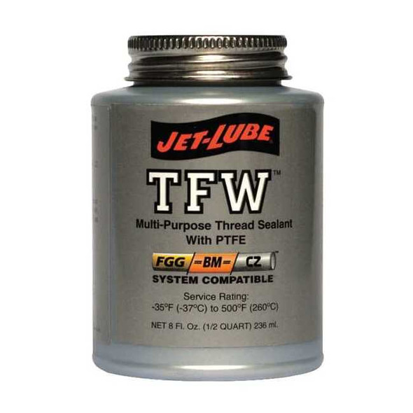Jet-Lube Pipe Thread Sealant 8 fl oz, Brush-Top Can, TFW, White, Paste 24002