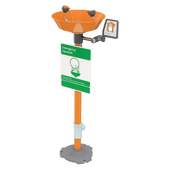 Plumbed Eyewash, Floor Mount, Plumbed, 38 in H., 16 in W