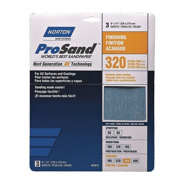 Norton Abrasives Sandpaper Sheet,Very Fine,320 Grit,PK20 07660768166