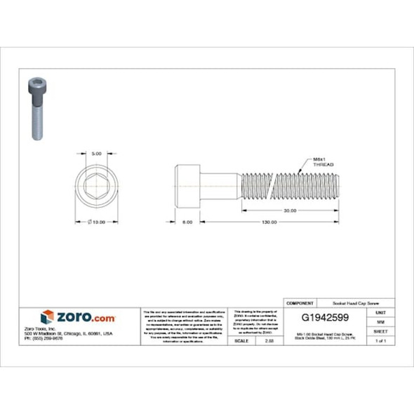 M6-1.00 Socket Head Cap Screw, Socket, Black Oxide Steel, 130 mm Length, 25 PK  M07000.060.0130