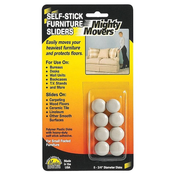 Master Caster Furniture Glide, Self-Stick, Round, 3-4, PK8 87001