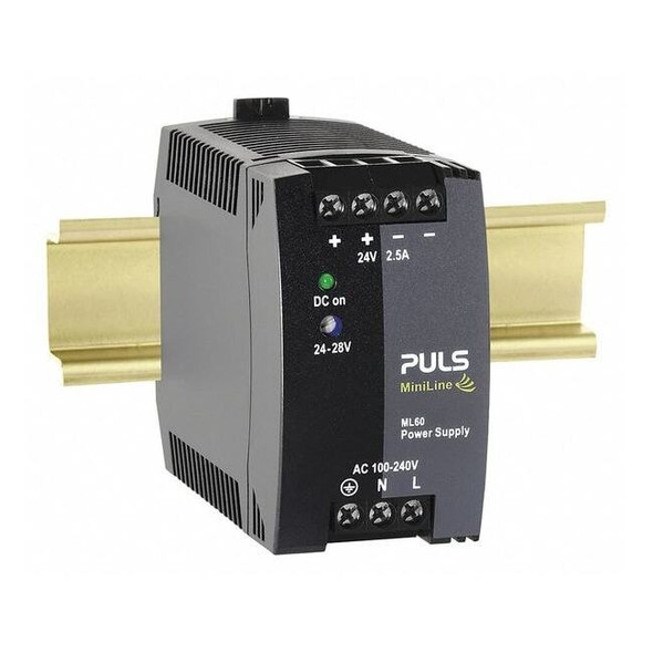 Puls DC Power Supply, 100/240V AC, 24/28V DC, 60 W, 2.5 A, DIN Rail ML60.241