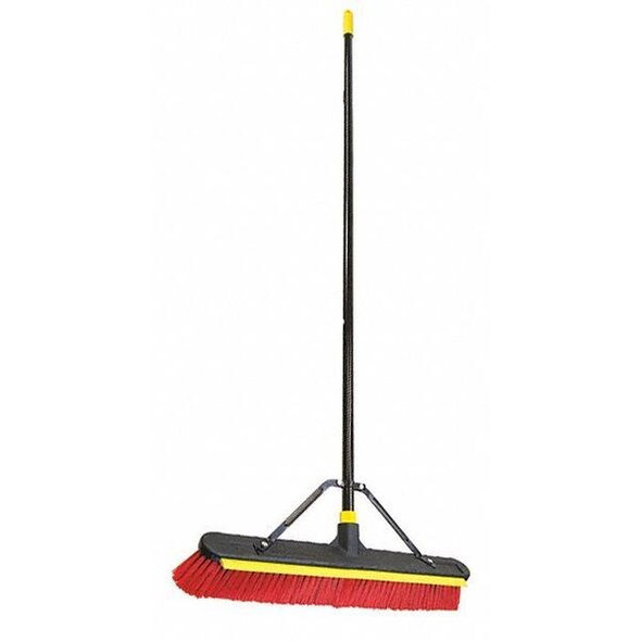 24 in Sweep Face Push Broom, Soft/Stiff Combination, Synthetic, Red