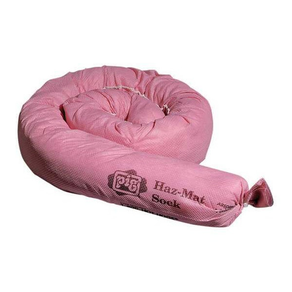 Pig Sorbent Sock, 9 gal, 3 in x 42 in, Acids, Bases, Unknowns, Pink, 12 PK 124CR