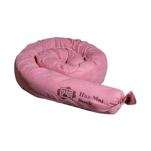 Pig Sorbent Sock, 9 gal, 3 in x 42 in, Acids, Bases, Unknowns, Pink, 12 PK 124CR