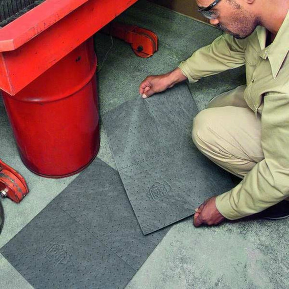 Pig Sorbent Pad, 11 gal, 15 in x 20 in, Universal, Gray, 100 PK MAT155