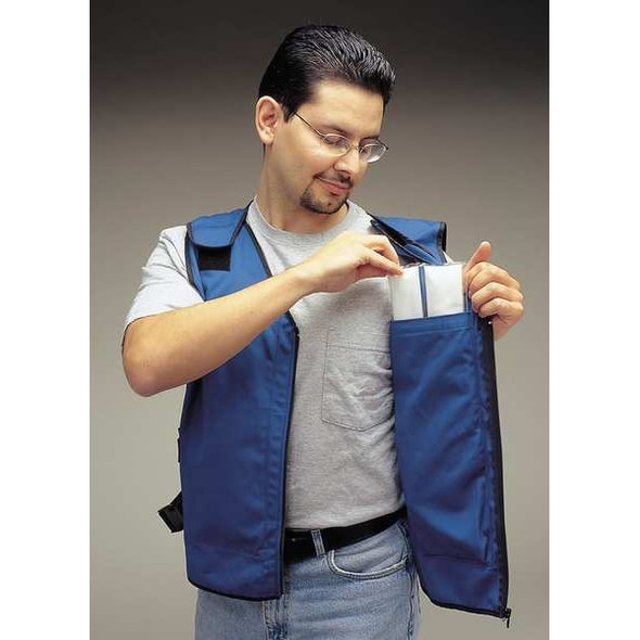 Cooling Vest, Cotton, Cold Pack Inserts, 3 hr Max Cooling Time, Zipper Closure, 26 1/2 in Length