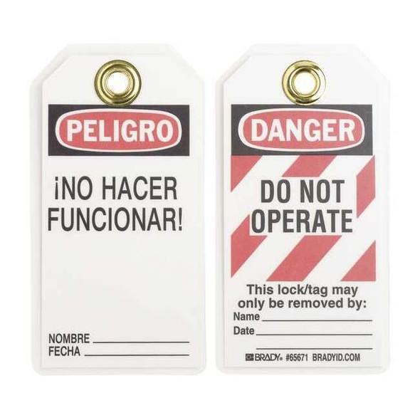 Brady Danger Bilingual Tag,5-1/2 x 3 In,PK25 65671