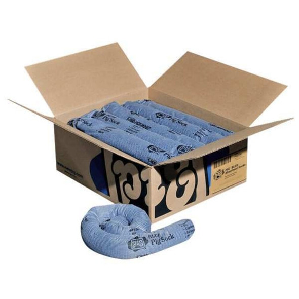 Pig Sorbent Sock, 9 gal, 3 in x 48 in, Universal, Blue, 12 PK PIG238