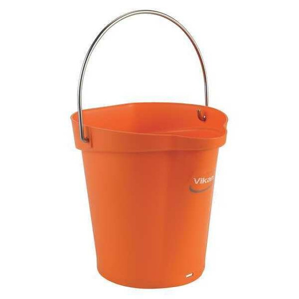 1 1/2 gal Round Bucket, 9 19/32 in Dia, Orange, Polypropylene/Stainless Steel