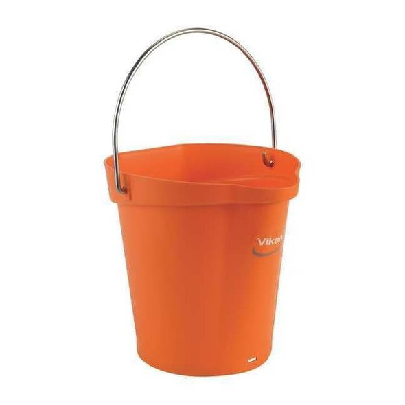 1 1/2 gal Round Bucket, 9 19/32 in Dia, Orange, Polypropylene/Stainless Steel