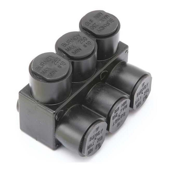Burndy MultitapConnector,Alum,Blk,Hex,3Port 1PL2503