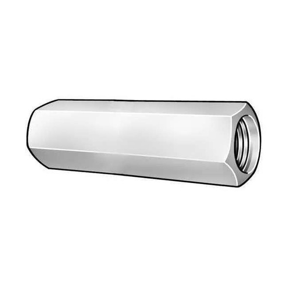 Coupling Nut, 3/8"-16, Steel, Grade 2, Zinc Plated, 4 in Lg, 3/4 in Hex Wd, 2 PK