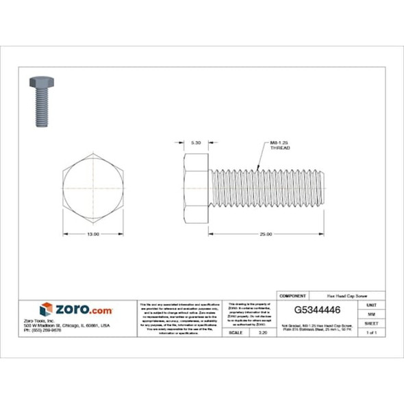 A4, M8-1.25 Hex Head Cap Screw, Plain Stainless Steel, 25 mm L, 50 PK  M55010.080.0025
