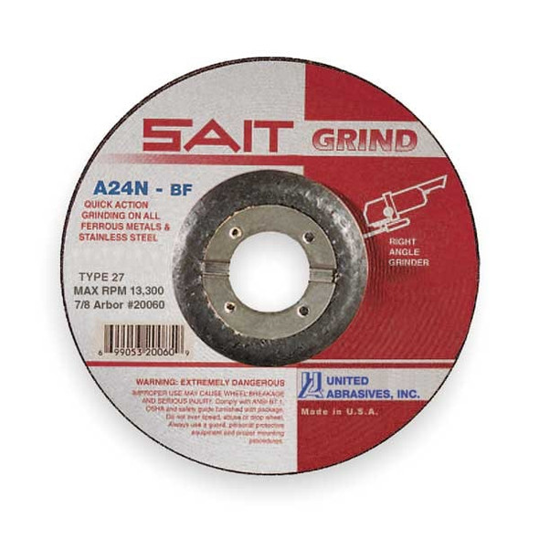 United Abrasives/Sait DepressedGrindWhl,7/8"CN,UnthreadHle 20070 United Abrasives/Sait DepressedGrindWhl,7/8"CN,UnthreadHle 20070
