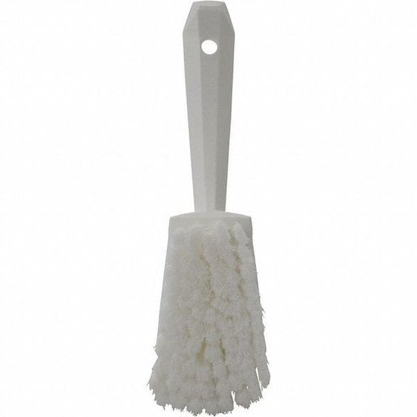 3 in W Scrub Brush, Soft, 5 57/64 in L Handle, 4 1/2 in L Brush, White, Plastic, 10 in L Overall