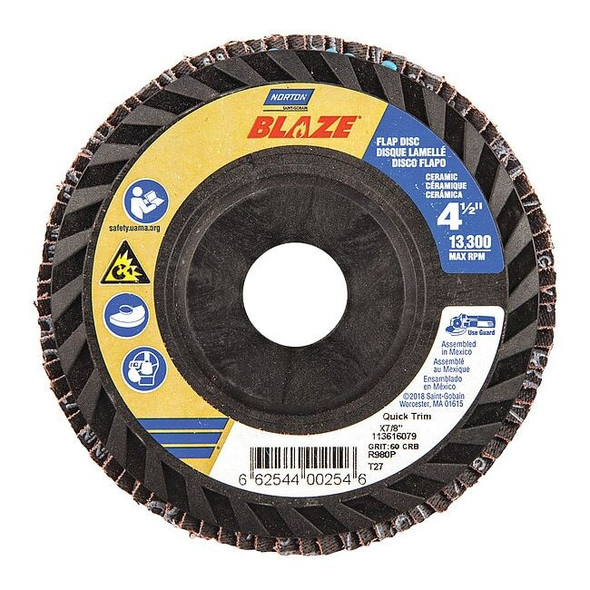 Flap Disc, 4 1/2 In x 60 Grit, 7/8, Series: SG Blaze(R)