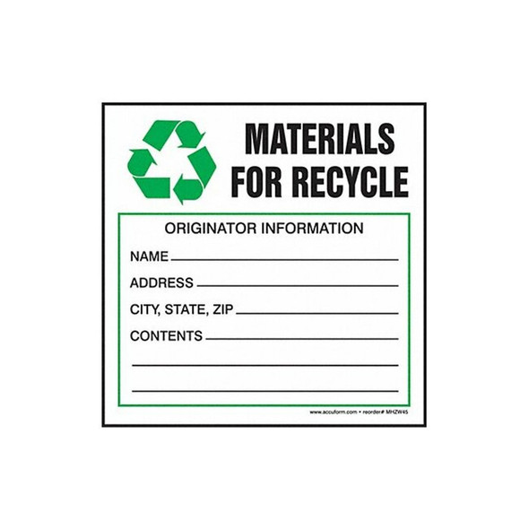 Accuform DOT Handling Label, Polyester, 6" W, 6" H MHZW45EVC