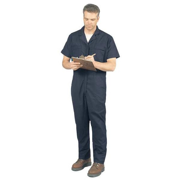CP40 Short Sleeve Coverall, Cotton/Polyester, 5 oz Fabric Weight, 33 in Inseam, Navy, L Long