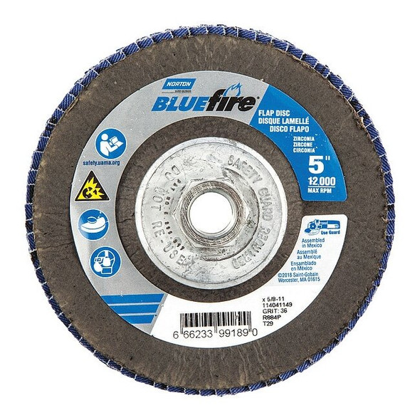 Norton Abrasives Fiber Disc,5 in Dia,5/8in Arbor,P36 Grit 66623399189