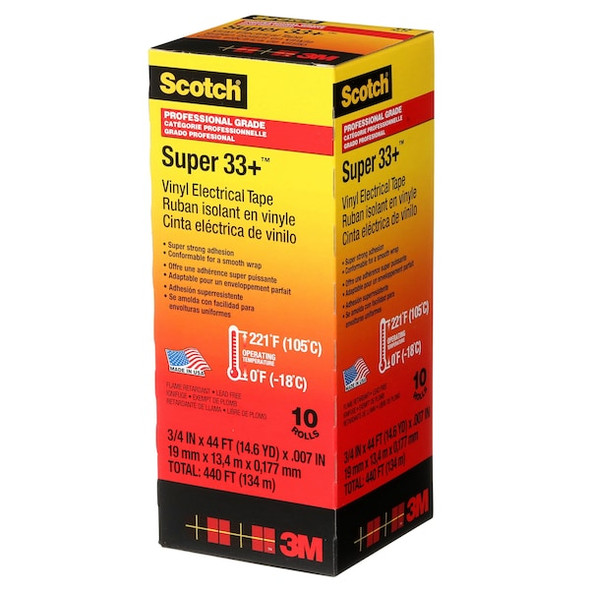 3m ElectricalTape,Blk,14-5/8ydL,PK100 33+SUPER-3/4X44FT 3m ElectricalTape,Blk,14-5/8ydL,PK100 33+SUPER-3/4X44FT