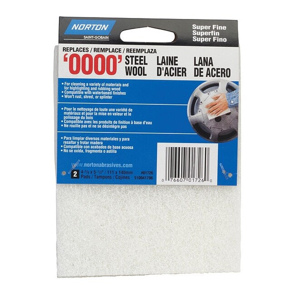 Norton Abrasives Steel Wool Pad,4 3/8 in W,5 1/2 in L,PK2 07660701726