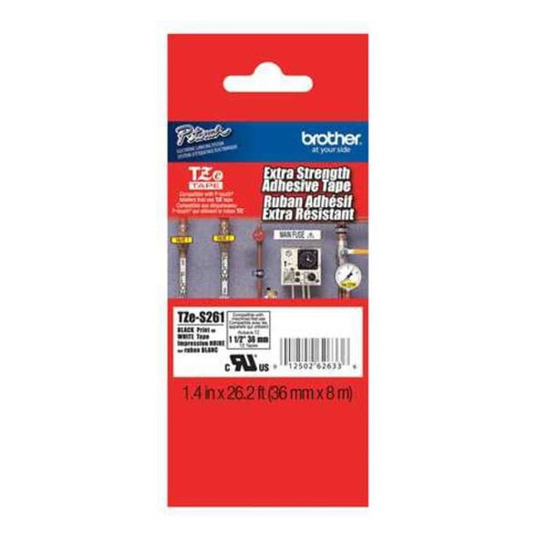 Brother Label/RibbonCartridge, White, 1-1/2inW TZES261G