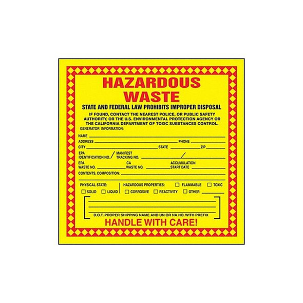 Accuform DOT Handling Label, Vinyl, 6" W, 6" H MHZWCAEVL