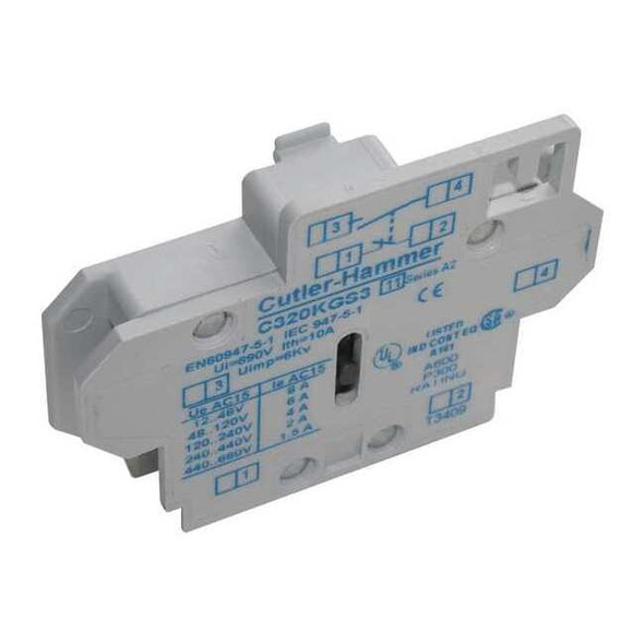 Eaton Cutler-Hammer Auxiliary Contacts,1NO,Side Mnt,Size00-2 C320KGS1