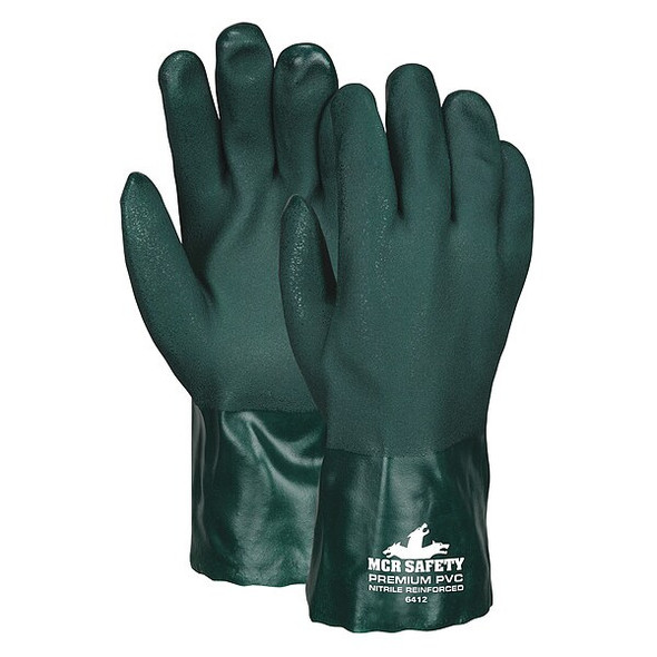 Mcr Safety Chemical Gloves,L,Green,Sandy,PVC,PK12 6412 Mcr Safety Chemical Gloves,L,Green,Sandy,PVC,PK12 6412