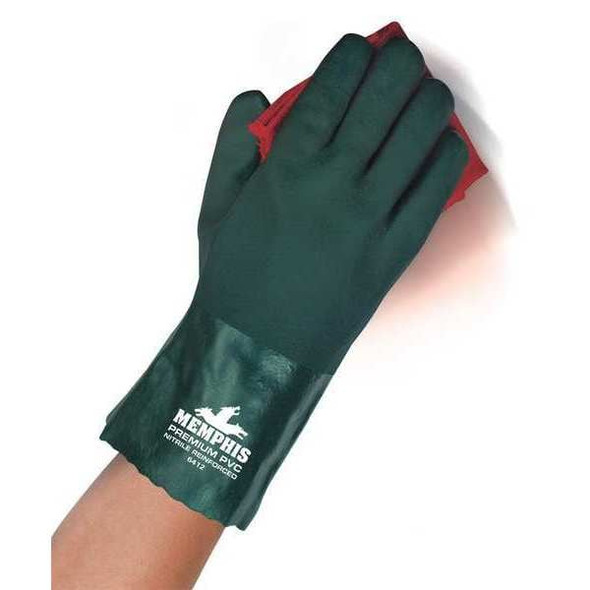 Mcr Safety 6412 Chemical Resistant Gloves, PVC, 12 in L, Not Rated, Green, L, 12 PK 6412