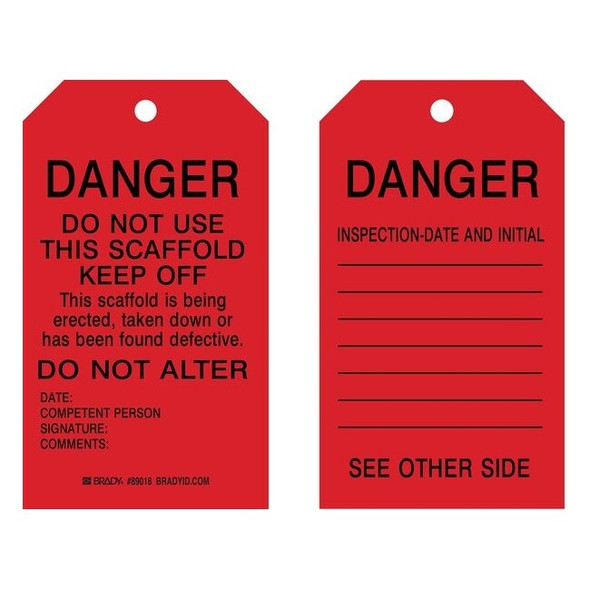 Tag, Inspection, Polyester, 7 in H x 4 in W, Black on Red, Rectangle, 10 PK