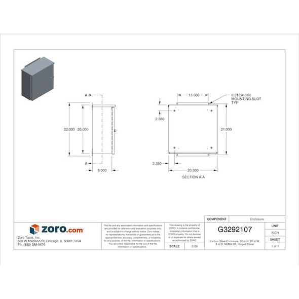Wiegmann Padlockable Hasp Electrical Enclosures, 20 in H, 8 in D, 20 in W, 3R, Steel RHC202008