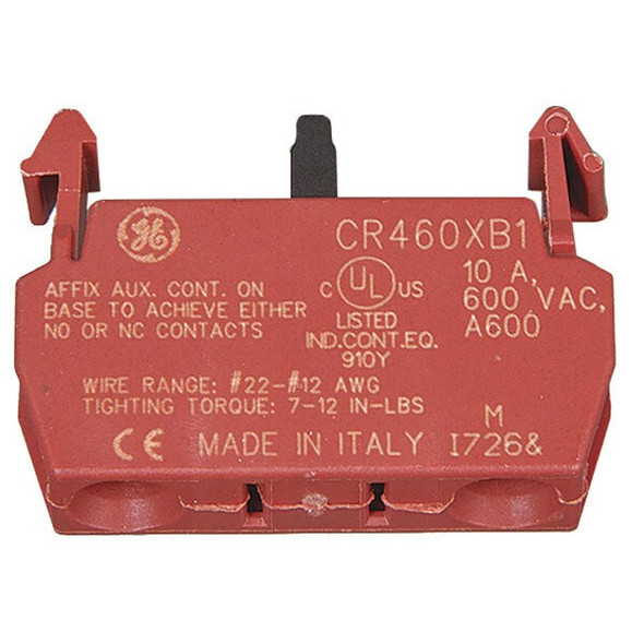 Ge Auxiliary Contact Block, 1NO/1NC, 10 A CR460XB1