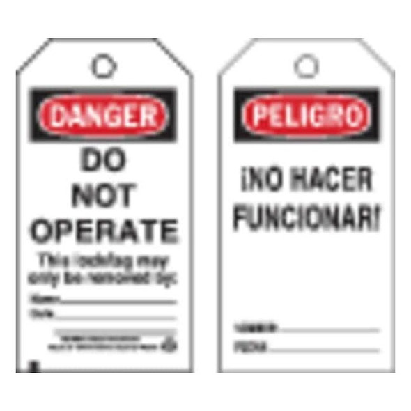 Brady Danger Bilingual Tag,5-3/4 x 3 In,PK25, 65440 65440