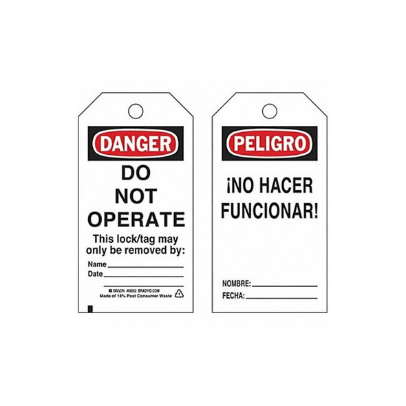 Brady Danger Bilingual Tag,5-3/4 x 3 In,PK25, 65440 65440